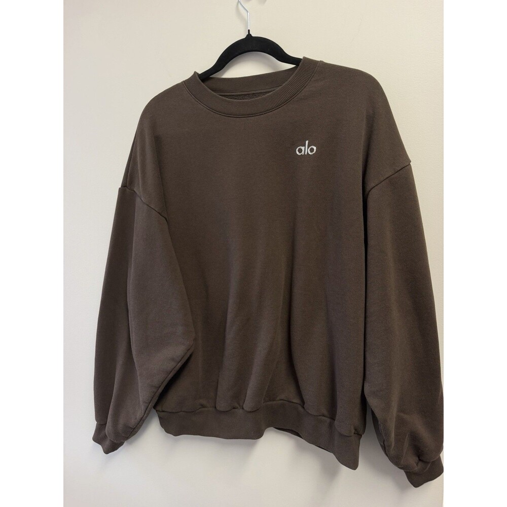 ALO Brown Crew Neck Pullover Sweatshirt Solid Long Sleeve Logo
